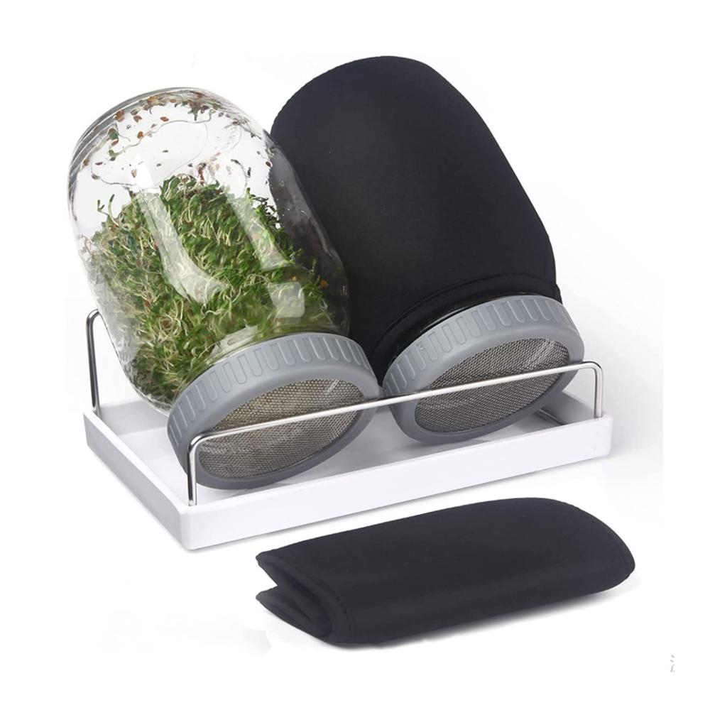 Mason Jar Keimglas-Set 2 Einmachgläser mit breiter Öffnung Keimdeckel Ständer & Abtropfschale - Perfekt für gesundes Keimen und Auf