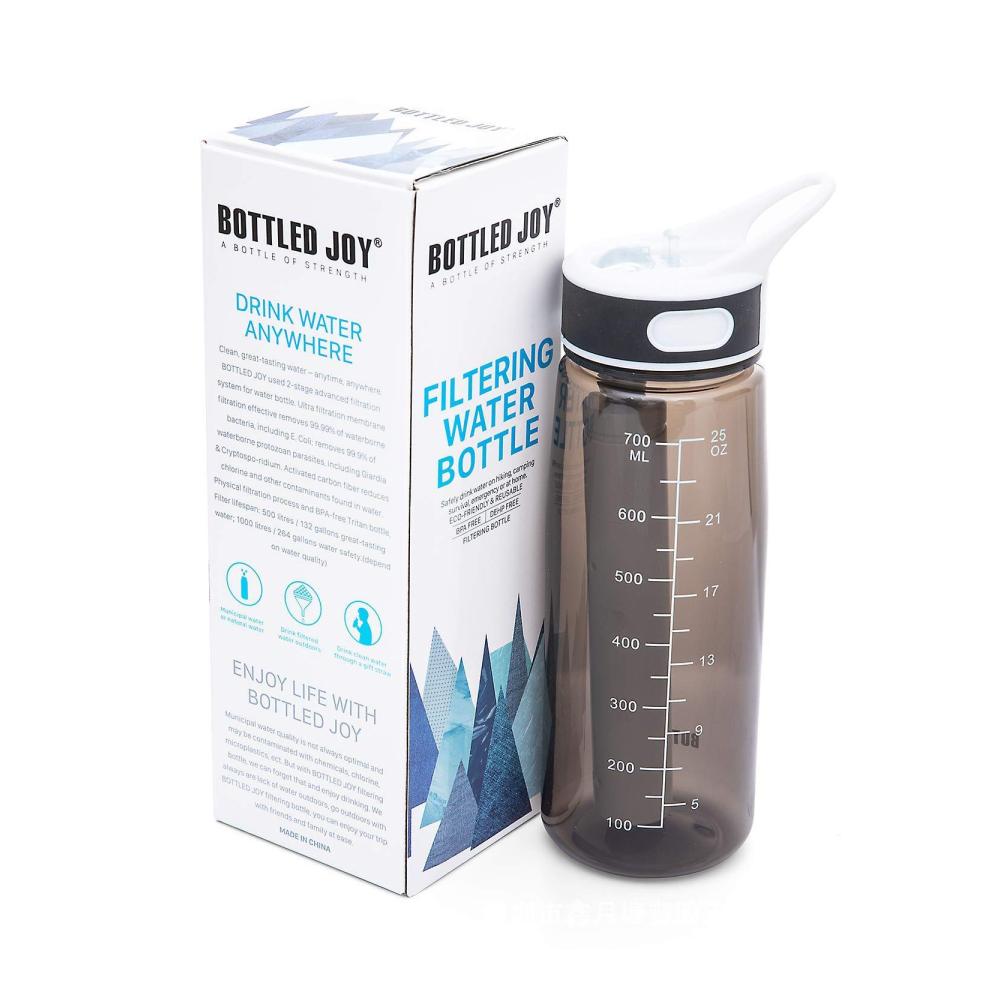 Premium Wasserfilterflaschen Trinkflaschen mit 4-stufigem integriertem Filterstrahl für unterwegs - Ideal für Camping Wandern & Rucksacktouren - Schwarz