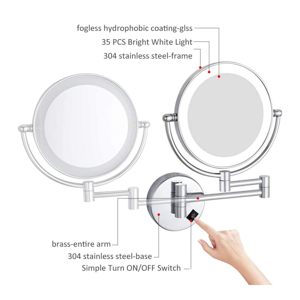 Entdecken Sie den ultimativen wandmontierten Kosmetikspiegel 3-fach vergrößert doppelseitig beleuchtet mit LED Chrom-Finish und 360° drehbarer Verlängerung. Perfekt für das Badezimmer