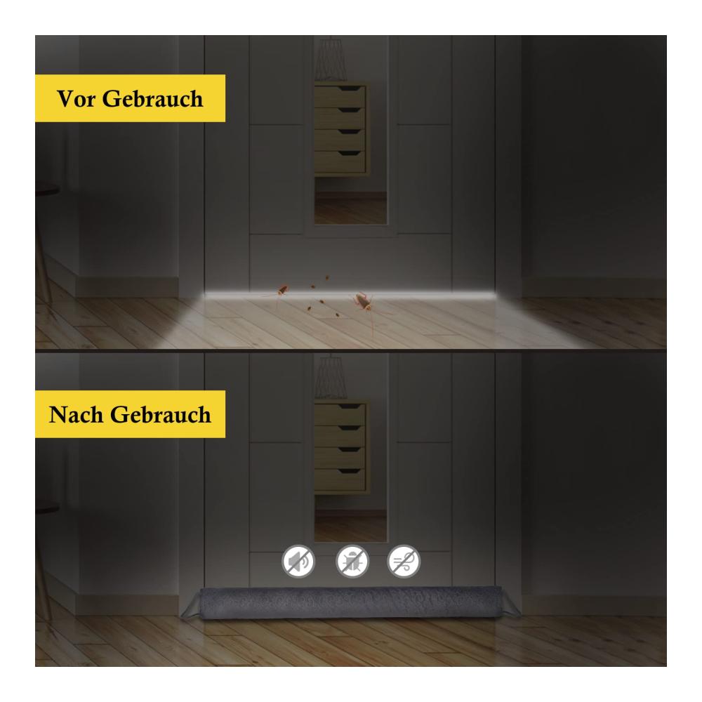 Premium Windstopper für stilvolle Wohnaccessoires & Deko - Extra schwere Türdichtung (97cm) für energieeffizientes Wohnen - Waschbar und leicht anwendbar - Insektenschutz und Lichtblockierung inklusive - Perfekter Zugluftstopper für Türen und Fenster - Mit 4 selbstklebenden Haken für einfache Montage - Grau um Türlücken von 0-10cm zuverlässig zu verschließen