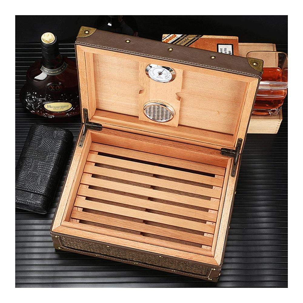 Hochwertiger Zigarren Humidor aus Zedernholz | Luftbefeuchter & Hygrometer | Tragbare Desktop-Aufbewahrungsbox für Reisen | Ideales Geschenk für Zigarrenliebhaber