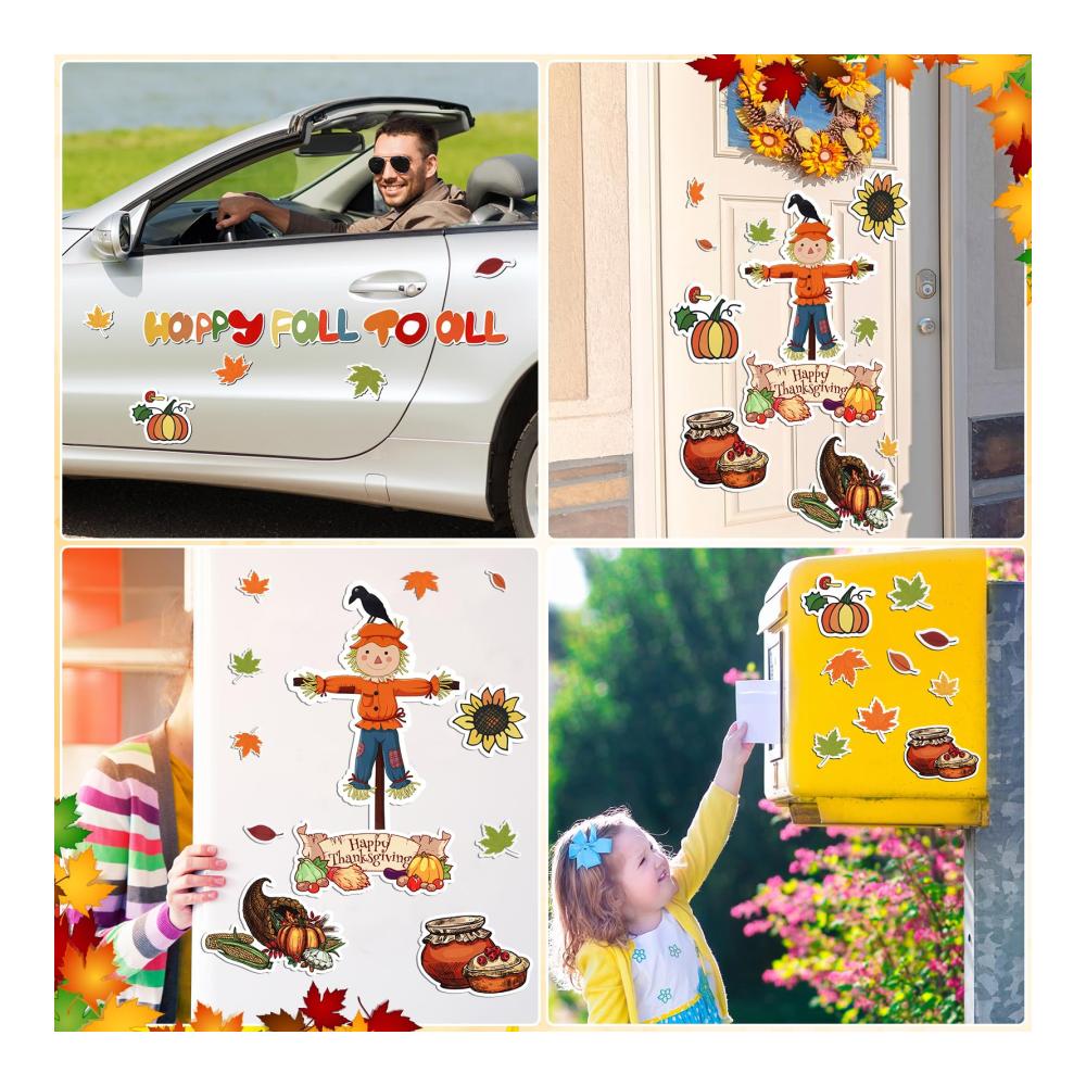 Erntedankfest Herbst Magnete Set - 26 Stück Dekoration für Garagentor Kühlschrank & Auto - Vogelscheuchen Blätter Sonnenblumen & Kürbisse - Magnetische Herbstth