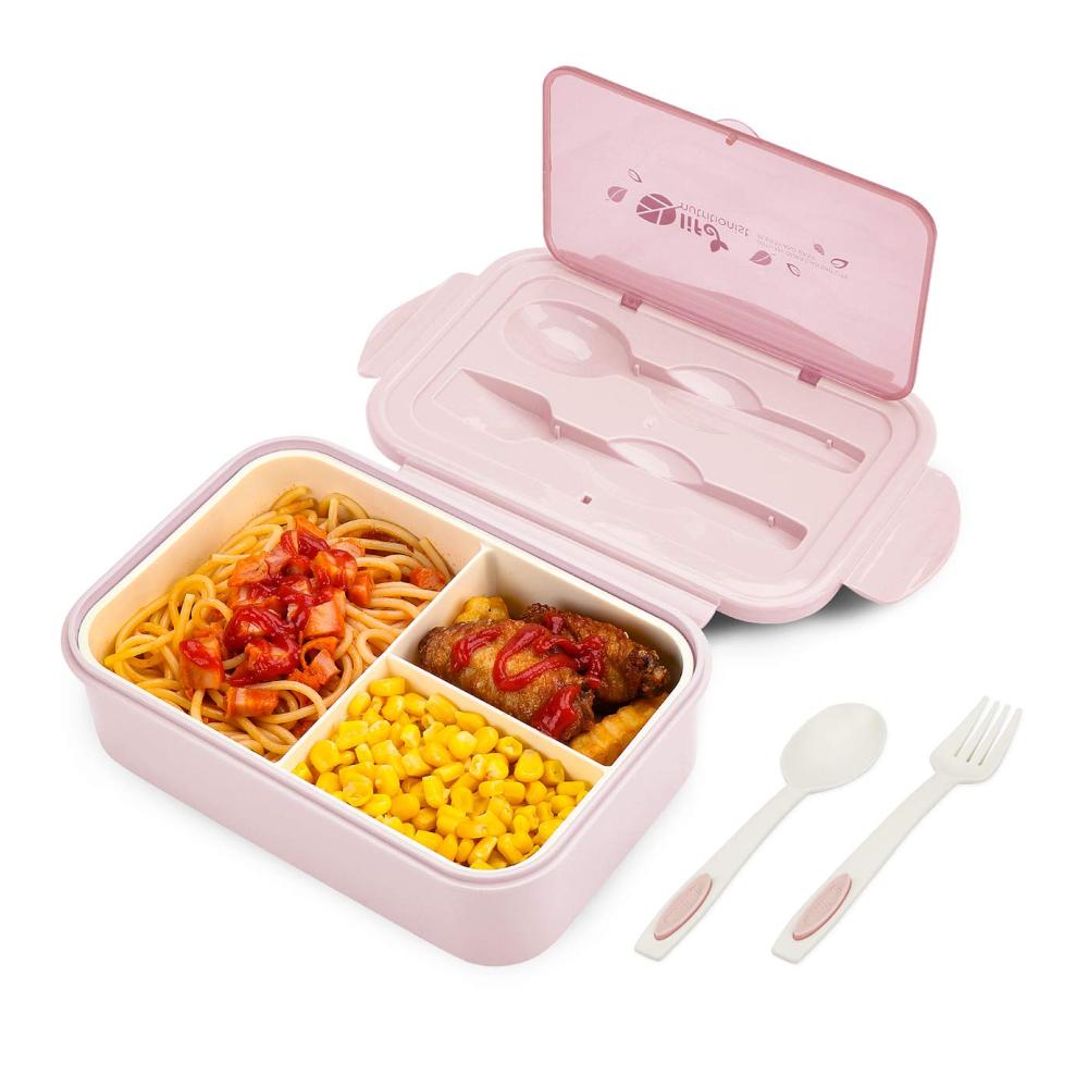 Entdecken Sie die Perfektion Lunch Box Bento Box - 3 Fächer Besteck Auslaufsicher Spülmaschinenfest! Genießen Sie Ihre Brotzeit überall - Schule Arbeit Picknick Reisen. Kühlschrank und Mikrowellengeeignet. Stilvoll in Pink