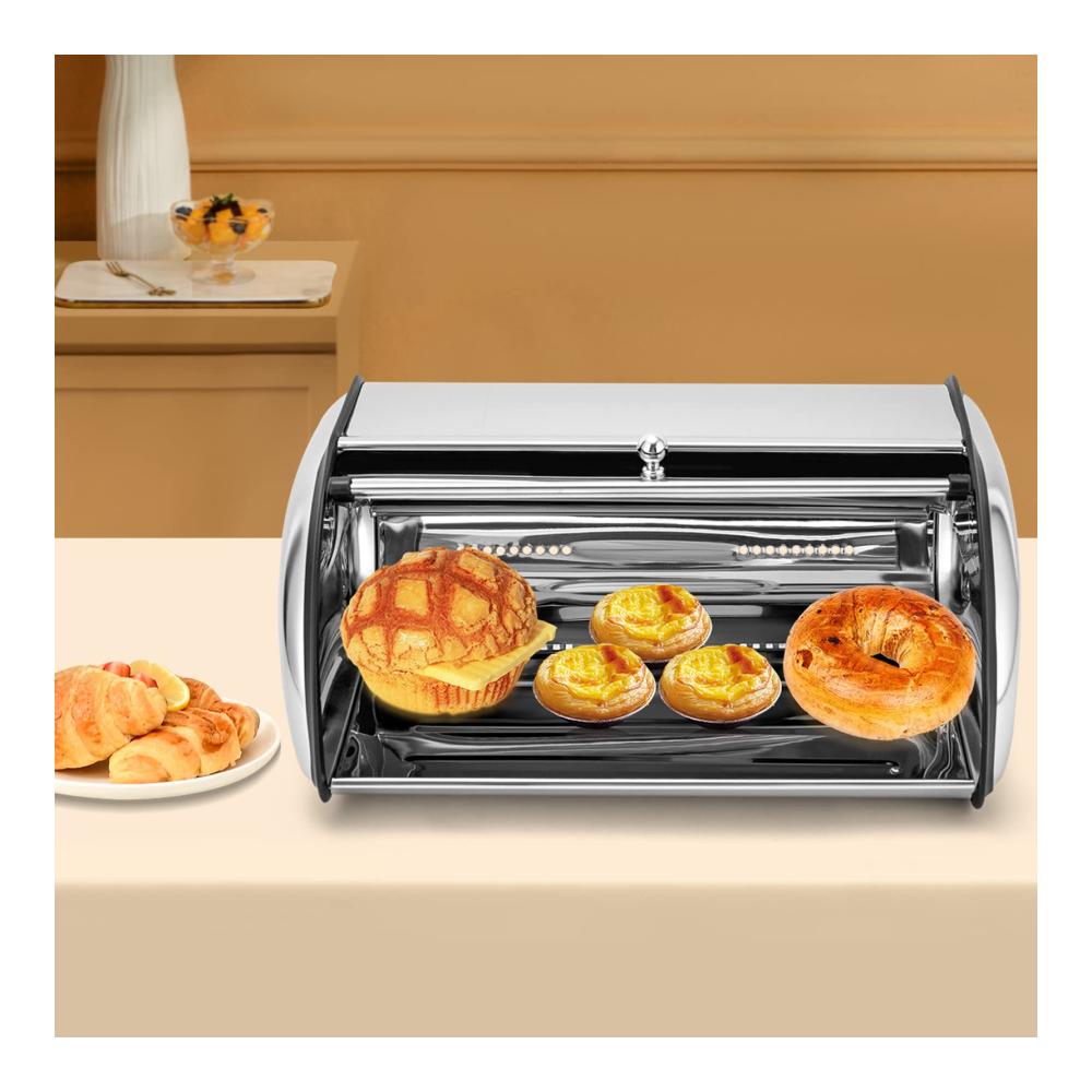 Hochwertiger Edelstahl-Brotkasten Brotkästen Brotbox Metall Rolldeckel Belüftungslöcher - Praktischer Rollbrotkasten für frisches Brot - 5L Kapazität - Idealer Brotbehälter für die Küchen