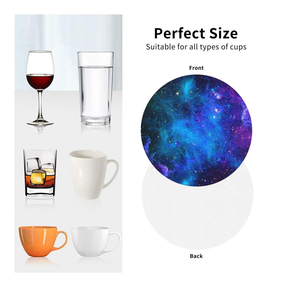 Entdecke die Schönheit des Universums 6er-Set Galaxie-Druck Leder-Untersetzer für Zuhause und Küche | Stilvolle Einweihungsgeschen