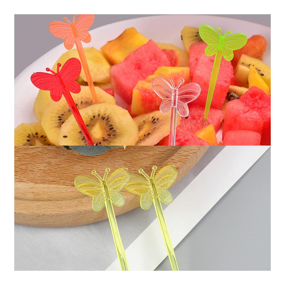 Premium Obstgabeln Set 200 Stück Mini Zahnstocher für Snacks & Desserts - Kinderparty Zubehör - Ideal für Obst Gebäck & mehr - Wiederverwendbare Niedliche Plastikspieße für Kinder und Erwachsene