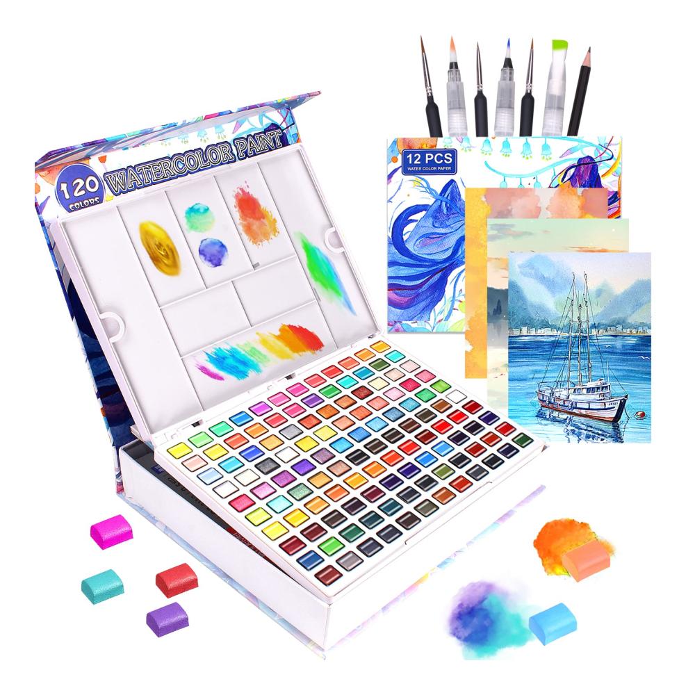 Entfalten Sie Ihre Kreativität 120 Aquarellfarben Set mit Metallic & fluoreszierenden Tönen im Aquarellkasten – Perfektes Aquarell Set für Einsteiger und Künstler. Hochwertige Wasserfarben für lebendige Meisterwerke