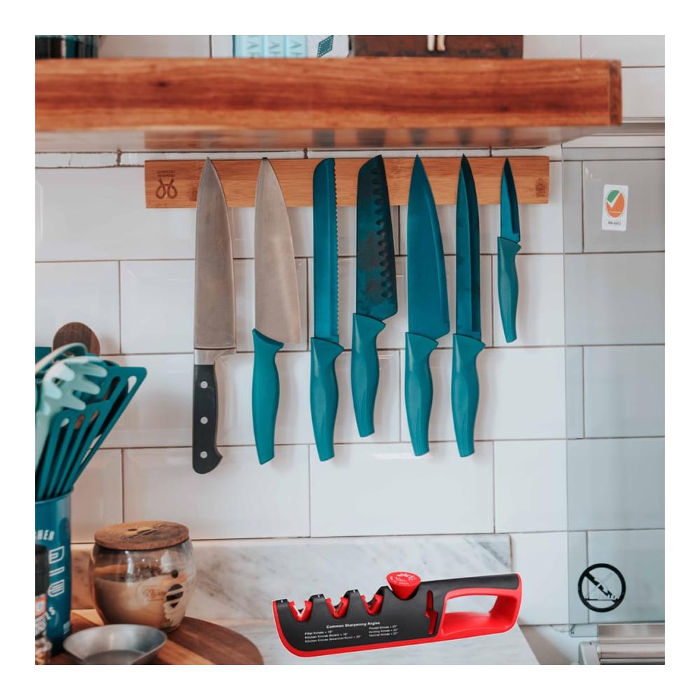 Erhalten Sie Ihre Messer scharf! Profi 4-in-1 Messerschleifer mit Scherenschleifer | Manueller Messerschärfer | 6-Stufen verstellbar | Multifunktionales Design | Ergonomisches Schärfen | Restaurieren und Polieren