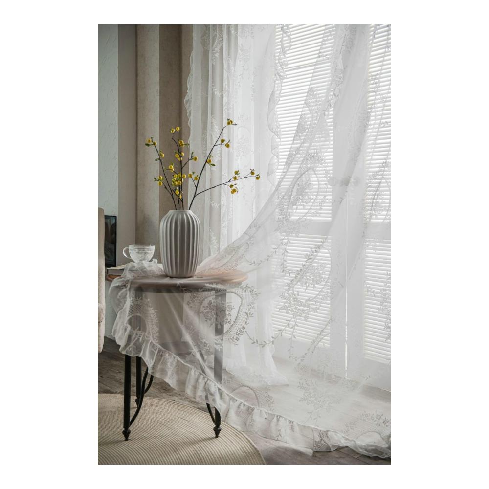 2er Set Weiße Schiebevorhänge | Semi-Sheer Polyester Gardinen mit Haken | Elegant Spitze Voile | 90x150cm | Ideal für Wohnzimmer | Kräuselband