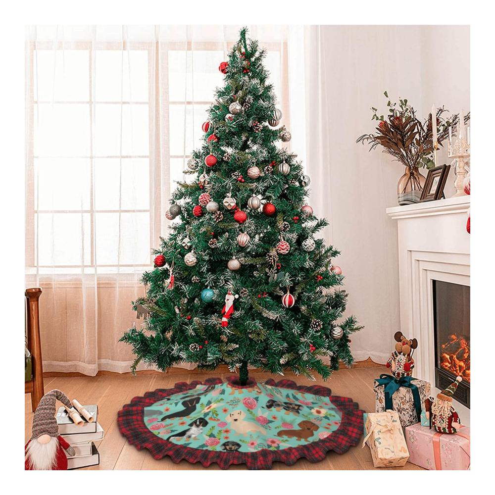 Personalisierbare Weihnachtsbaumdecke & Matte - Hund mit Blumenmuster für drinnen & draußen - Dekoration für Zuhause Party & Feiertage - Weihnachtsbaumständer inklusive