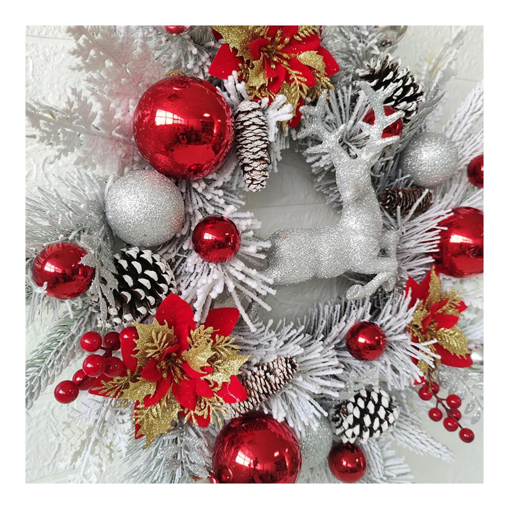 Exklusiver 45cm Weihnachtskranz - Schnee Beflockt Tannenzapfen Beeren Kugeln & Sterne - Weiß Gefrostet - Festlicher Türschmuck für Weihnachten - Großer Künstlicher Kranz & Girlanden Deko