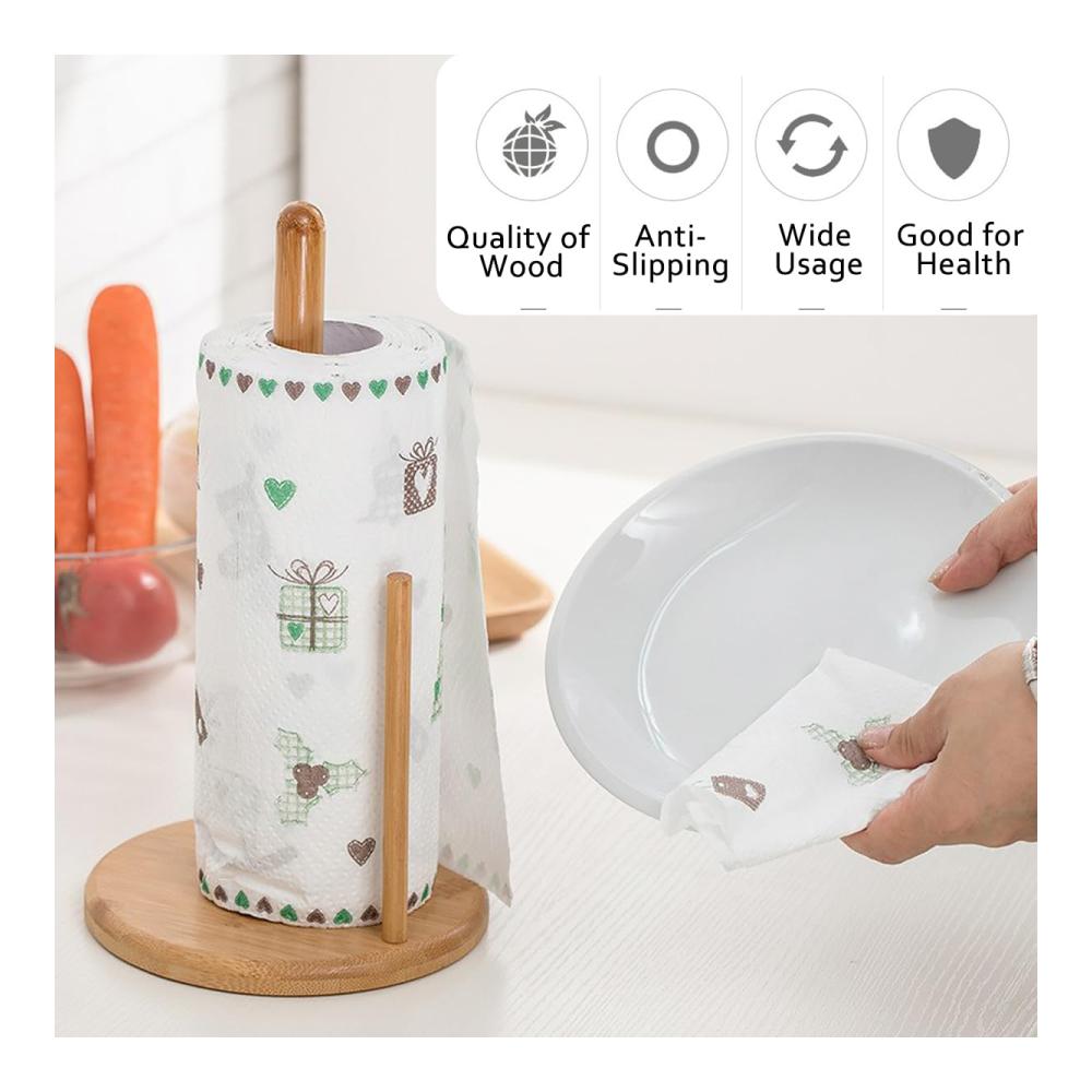 Attraktiver Küchenrollenhalter Stilvolles Design mit Holzbasis | Praktischer Standhalter für Küchenrollen | Leichtes Abreißen | Ideal für Standard- und Papierrollen | Ø16x30 cm | Natürliches Flair