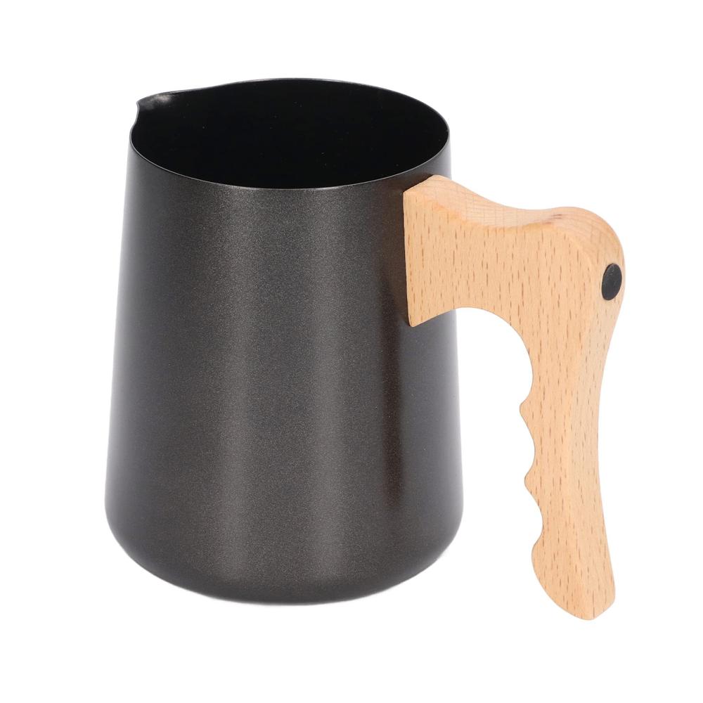 Milchschaumkännchen - Exquisites 304-Edelstahl-Design | Zarter Adlermund-Auslass für perfekten Schaum | 600 ml Milchaufschäumbecher mit Buchengriff | Vielseitiges Kaffeezubehör