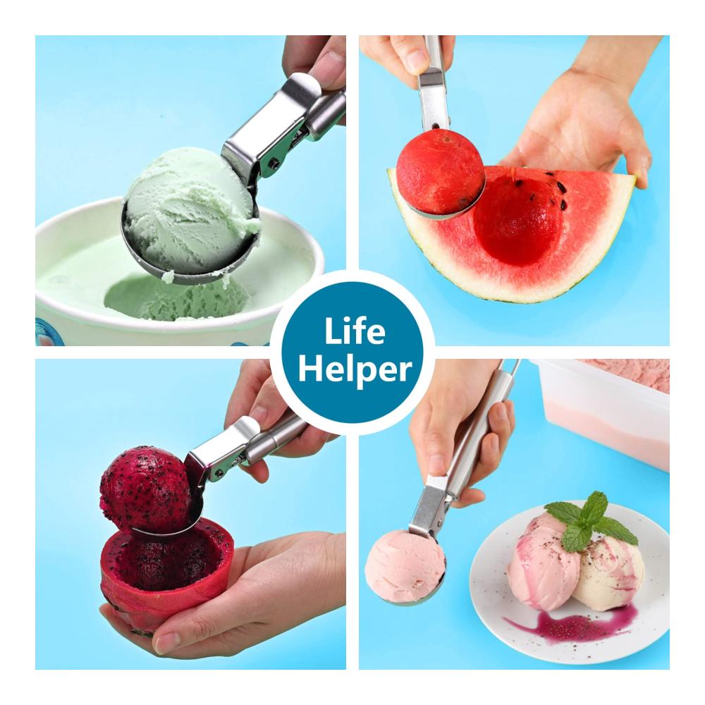 Eisportionierer aus Edelstahl mit Auslöser | Robuste Keksschaufel für Backen und Kochen | Melonenballer & Cupcake-Löffel | Praktische Portionsschaufel zum portionieren von Eiscreme (1 Stück