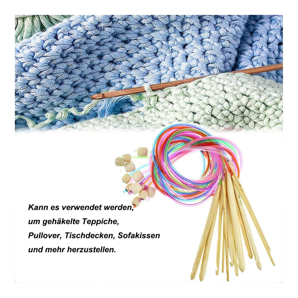 Entdecken Sie die Vielfalt 12-teiliges Häkelnadel-Set aus Bambus & Kunststoff mit Seil für Kissenbezüge Pullover Schals und mehr - Perfekt für Tunesische Häkelprojekte