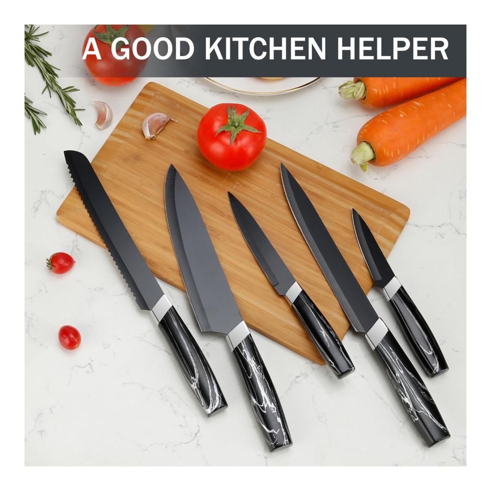 Professionelles Küchenmesserset - 5-teiliges Edelstahl Kochmesser-Set inkl. Gemüsemesser Schälmesser Schneidemesser & Brotmesser - Ergonomischer Griff - Rostfrei & Spülmaschinenfest