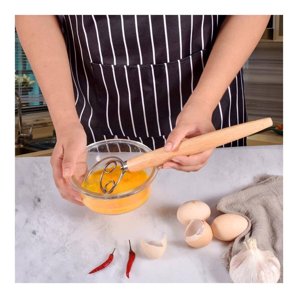 Professionelle Dänische Schneebesen Set | 3-teiliger Brotteig & Eierschläger | Holzgriff Mixer für Backen | Ideales Backwerkzeug für Brot Gebäck & Desserts | Robuste Qualität 13 Zoll