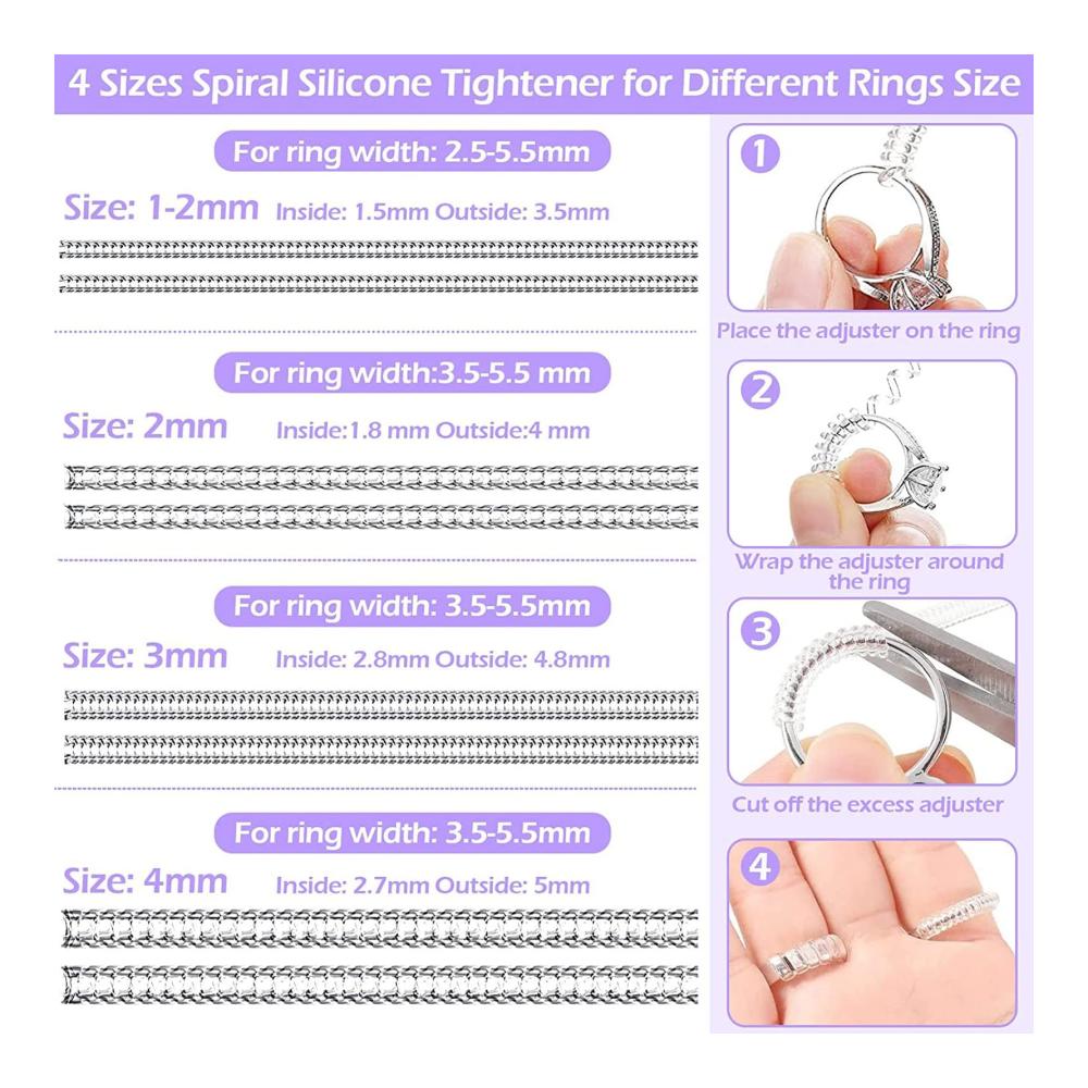 Erstklassiges Schmuckherstellungs-Set Flexibles Ringgrößen-Einstellset aus klarem Metall und Silikon – Wasserdicht praktisch und regulierbar. Kleine Ringabstandshalter mit Messwerkzeug für perfekte Kreationen. Exklusiv und hochwertig