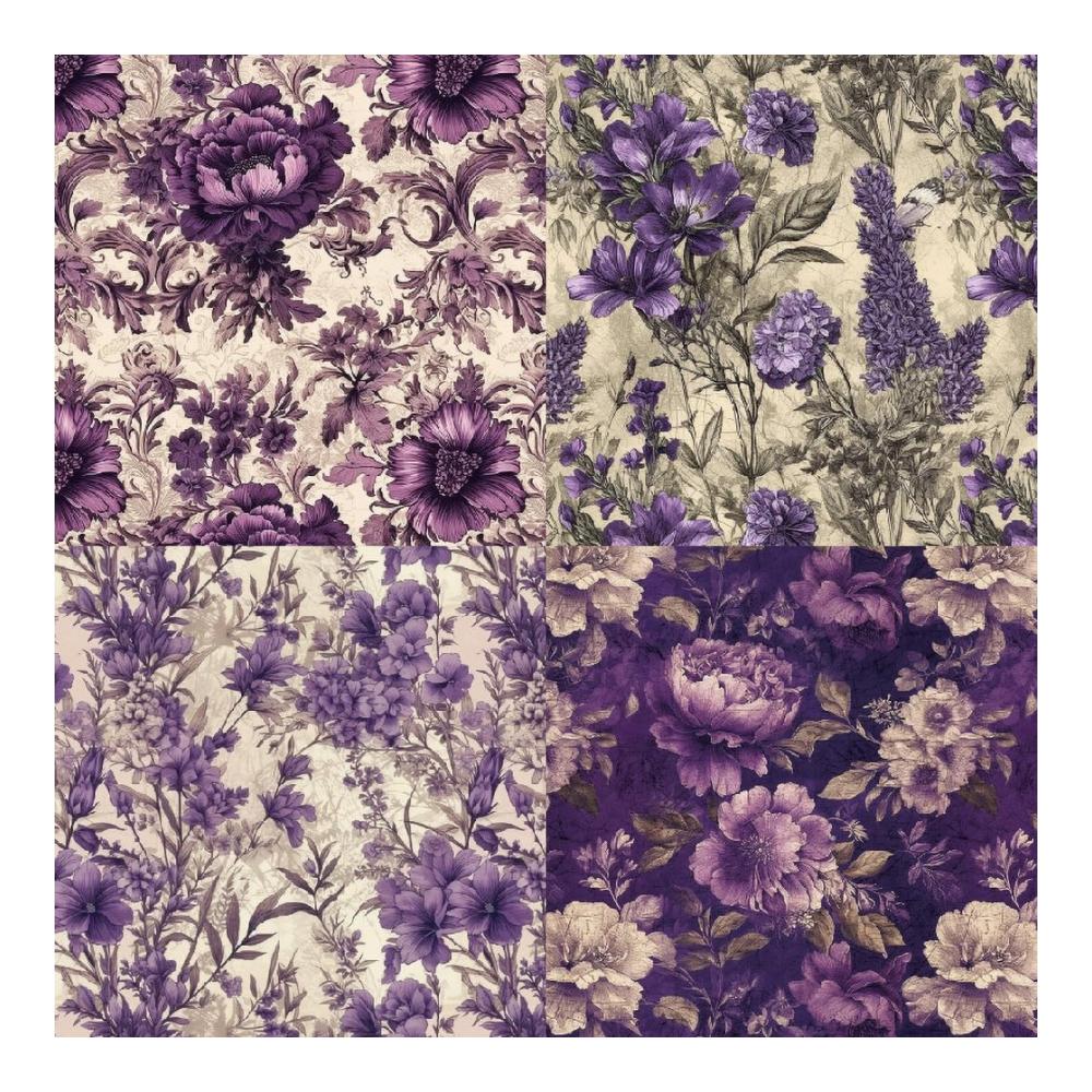 Dekorpapier Lila Blumenmuster Design - 24 Blätter 152x152cm - Einseitig Bedruckt - Bastelpapier für Karten Hochzeit & Gestaltung