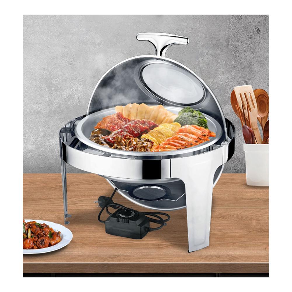 Entdecken Sie die Eleganz Stövchen & Speisewärmer - Innovatives Chafing Dish Warmhaltegerät mit 6L Fassungsvermögen Edelstahl-Rundbehälter und Rolldeckel. Perfekt für stilvolles Servieren und warmhalten