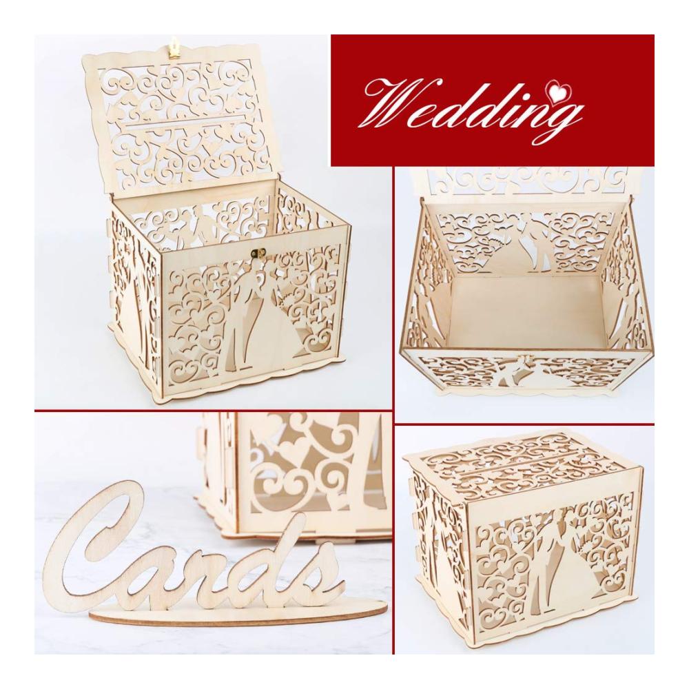 Vintage Holz Kartenbox mit Schloss – Elegante Hochzeit Geschenkkartenbox und Briefkasten – Stilvolle Kartenkiste für Hochzeit Geburtstag Baby Shower und Dank Party – Rustikale Kartenboxen für besondere Anlässe