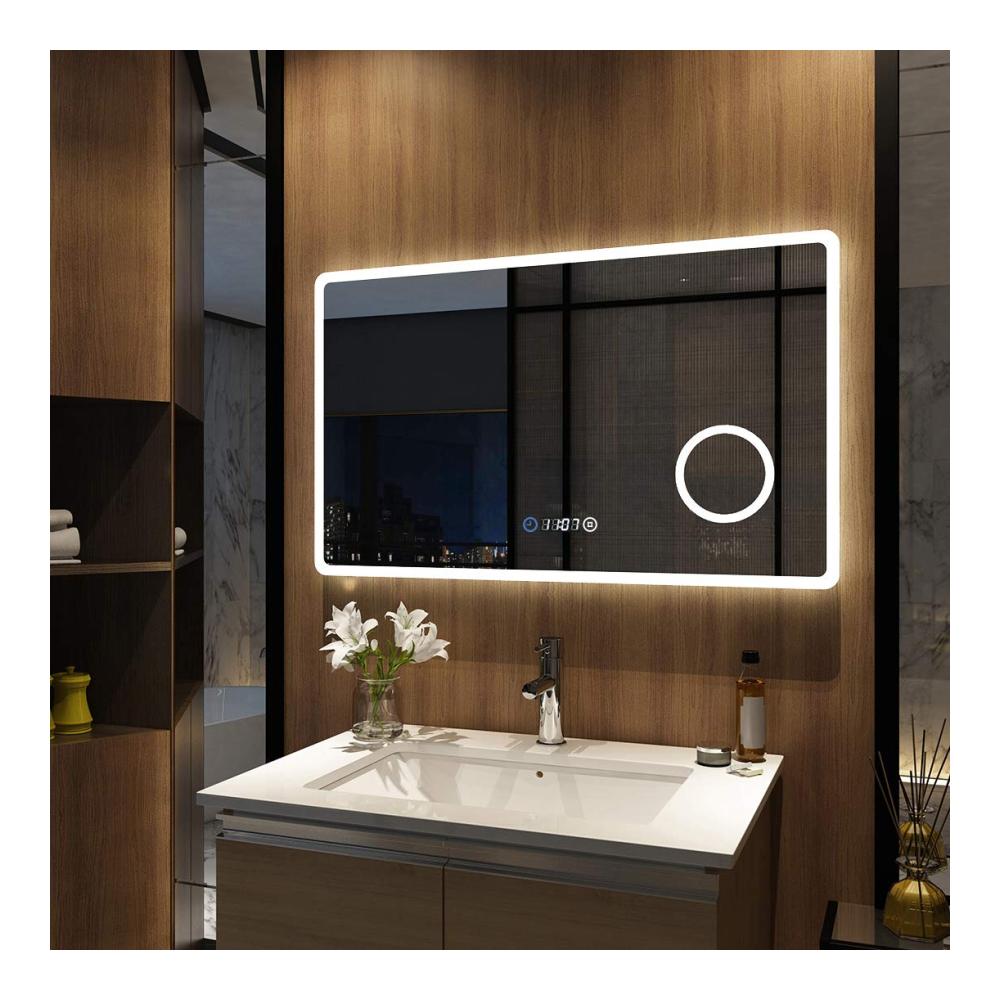Wandspiegel Badspiegel mit Beleuchtung 100x60cm LED & Vergrößerung | Touch-Schalter Uhr Dimmbar | Badezimmerspiegel Warmweiß/Kaltweiß/Neutral | Moderner Lichtspiegel für stilvolles Ambiente
