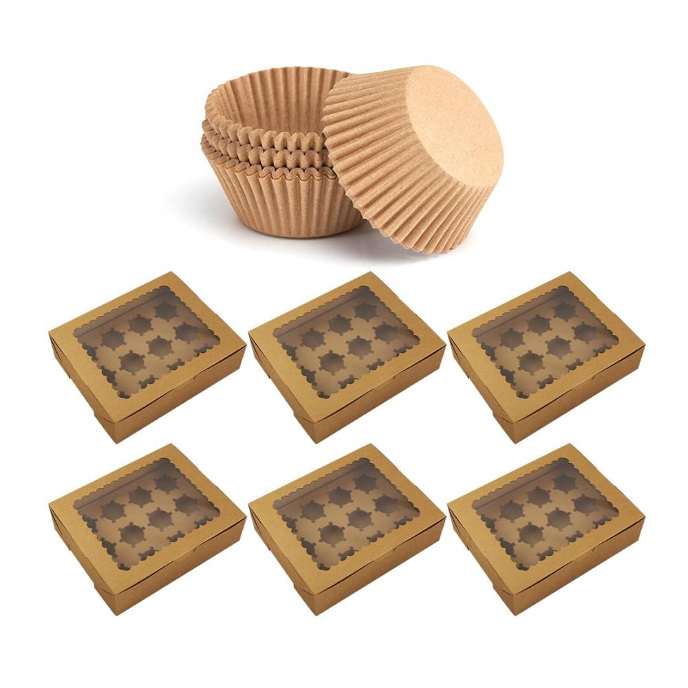 Praktischer Kuchenbehälter-Set Cupcake-Behälter mit Einlagen für 12 Stück - Ideale Süßigkeitenbox für Kekse Muffins & Gebäck - 6 Stück inklusive