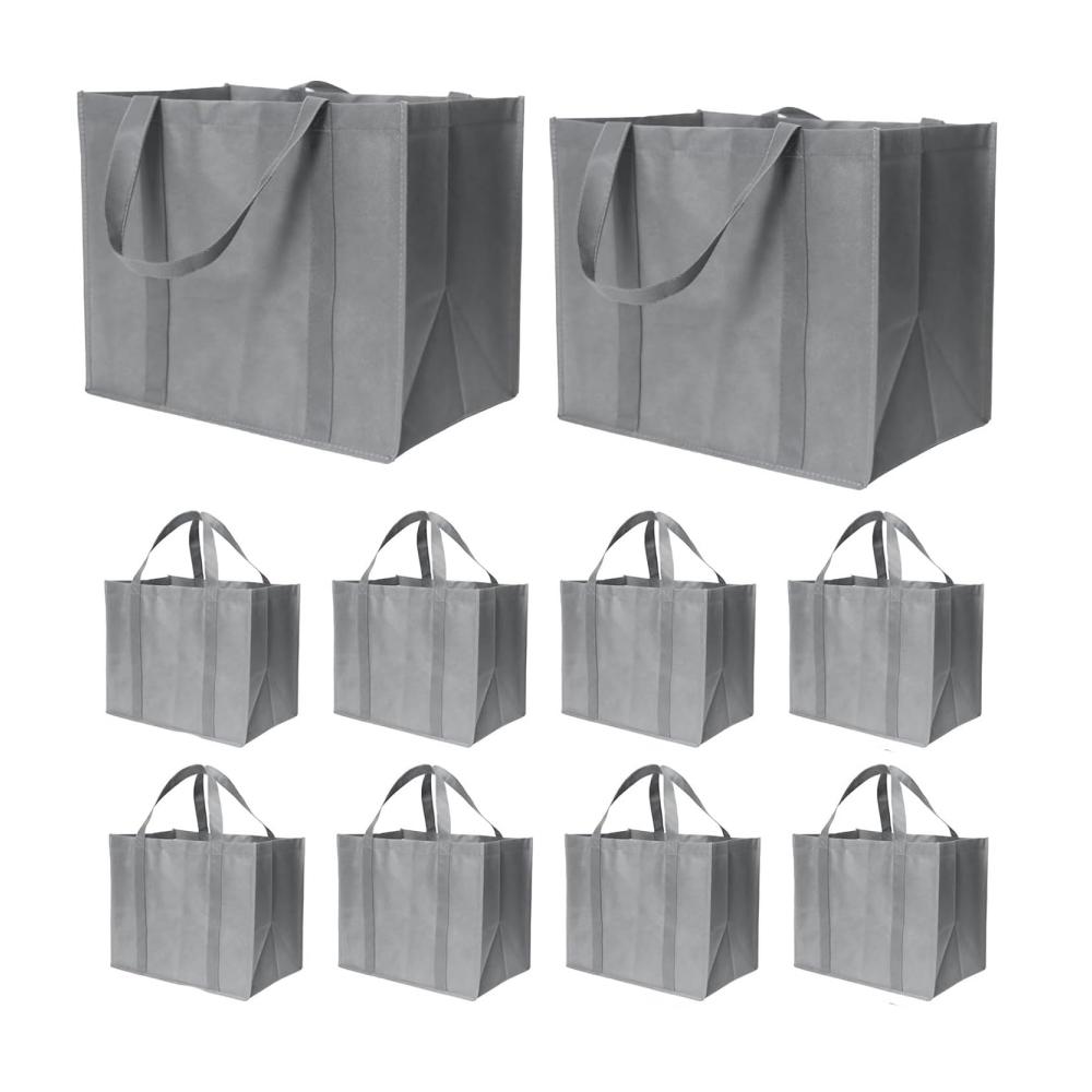 10er-Pack Schwarze Faltbare Einkaufstaschen – Wiederverwendbar & Langlebig – Ideal für Große Lebensmittelmengen – Lange Griffe – 35 Liter – 41x26x – Umweltfreundlich