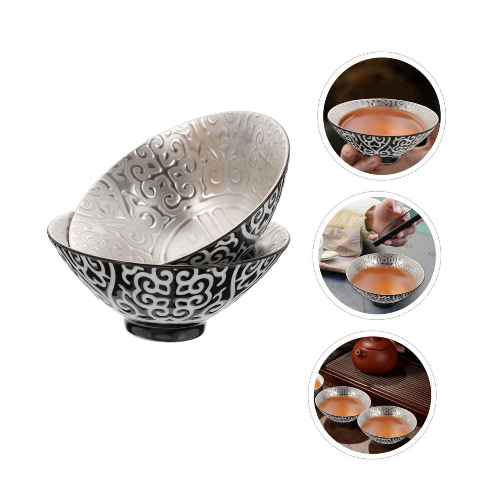 Elegante Teetassen-Set 2 Vintage-Keramik-Trinkbecher für lose Blatt-Tee mit antikem Dekor und vergoldetem Silber - Perfekt für Teeliebhaber zu Hause