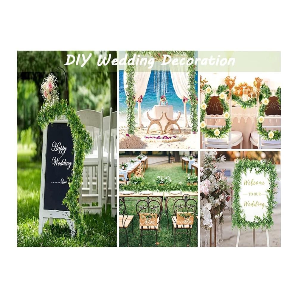 2er Set Kunststoff Eukalyptus Pflanzen - Hängende Rebe & Girlande für Hochzeit Garten Küche & Büro Dekoration - Inklusive 2 Haken
