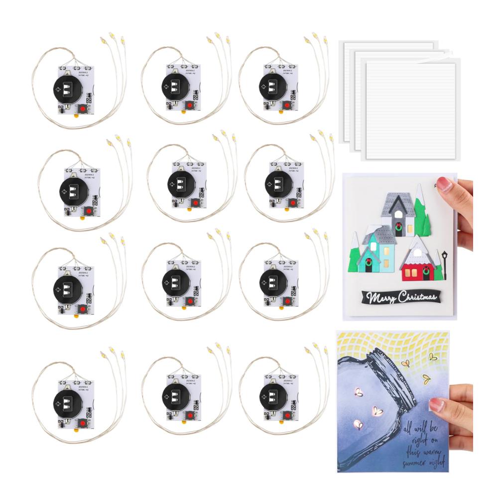Entdecken Sie 12 Kreative Verzierungen Selbstklebende Leuchteinheiten für Weihnachtskarten Scrapbooking & Dekoration - Einfache Halo-Lichter mit Warmweißen LEDs - Perfekt für DIY-Projekte ohne