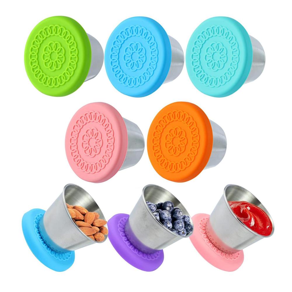 Bento Boxen Salatdressing Container To Go 8-teiliges Edelstahl Gewürz Set | Wiederverwendbare Soße Töpfe für Mittagessen & Picknick | Praktische Lebensmittel Container mit Deckel - 70 ml