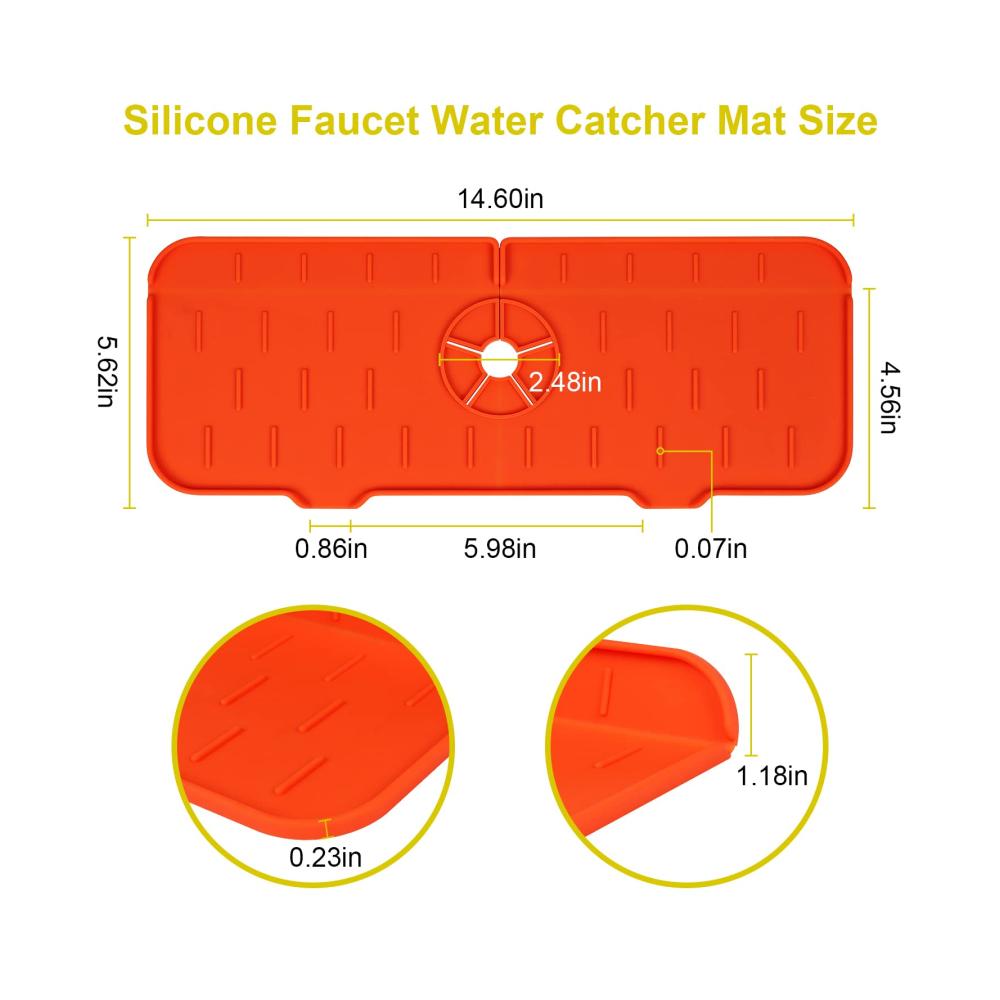 Ultimativer Spritzschutz KeautFair Silikon Matte für Wasserhahn | Absorbierende Küchenarmaturunterlage | Arbeitsplatten- und Spülenspritzschutz | Ideal für Zuhause Bad Bar - Orange