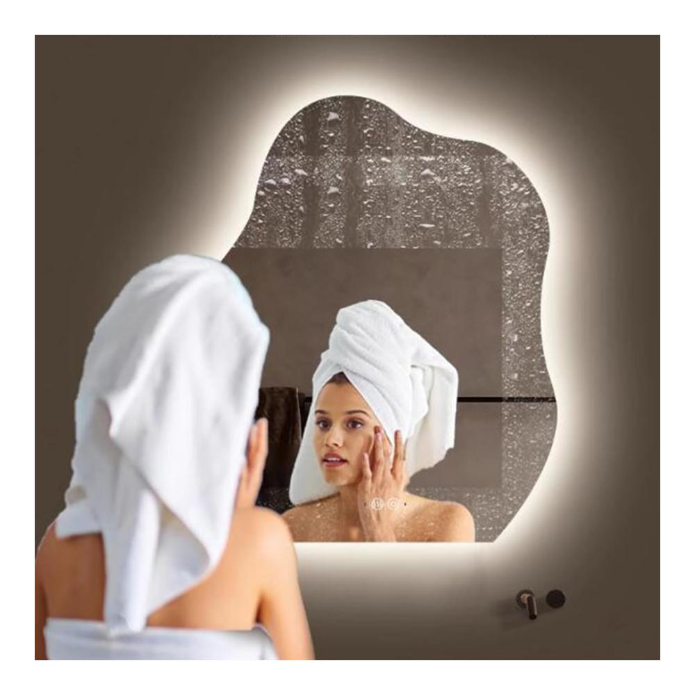 Erleuchten Sie Ihren Raum mit Stil! Wandspiegel 50x70cm mit Wolkenform LED-Beleuchtung Dreifarben-Dimmer Antibeschlag-Funktion Smart Touch-Taste und kosmetischem Design. Einzigartig und funktional