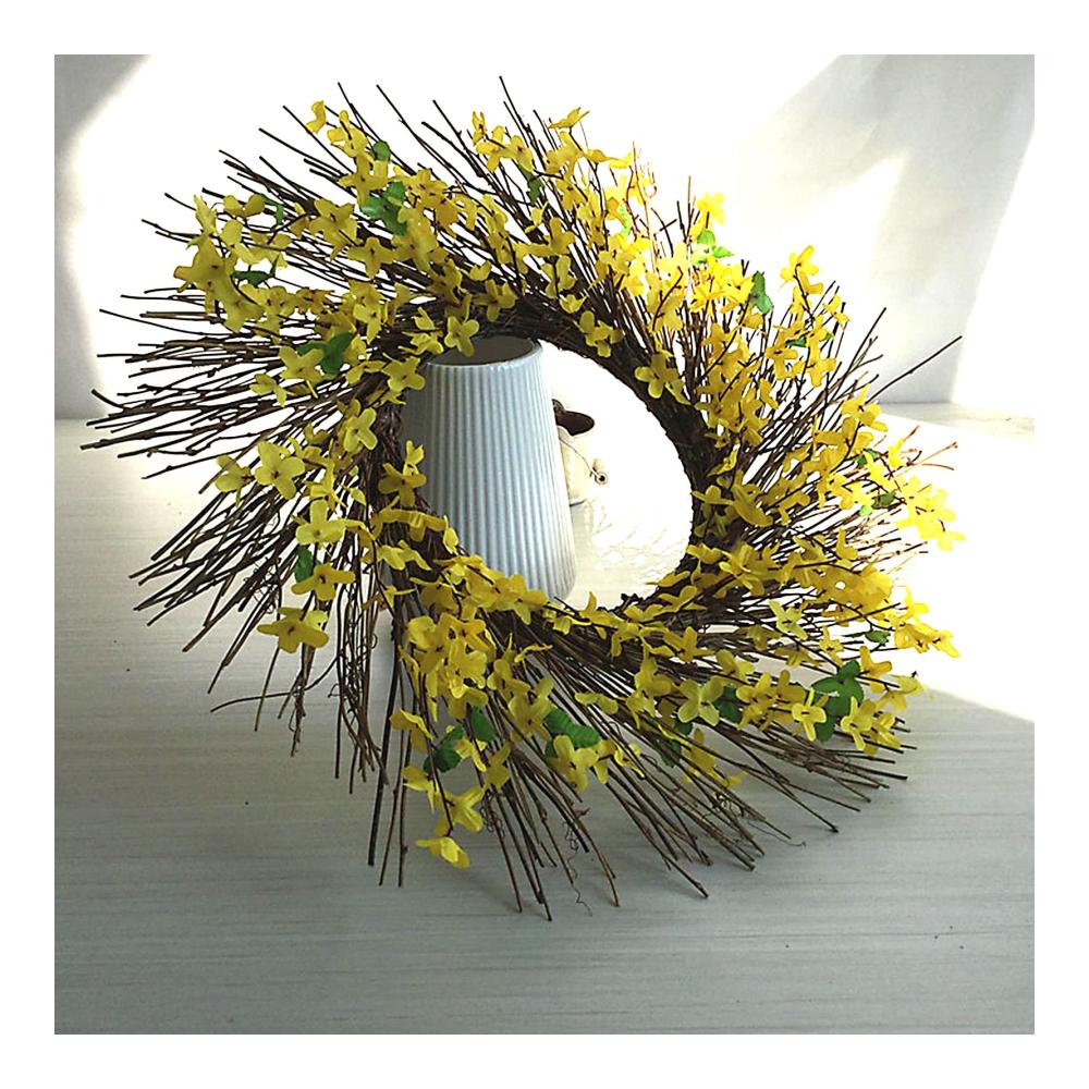 21 Zoll Frühlings-Haustür-Kranz Künstlicher Forsythien-Blumenkranz Blüten-Cluster & Seidenblätter auf Weinrebe - Ideal für Fenster Garten & Hochzeiten Bauernhaus-Stil Dekoration (1