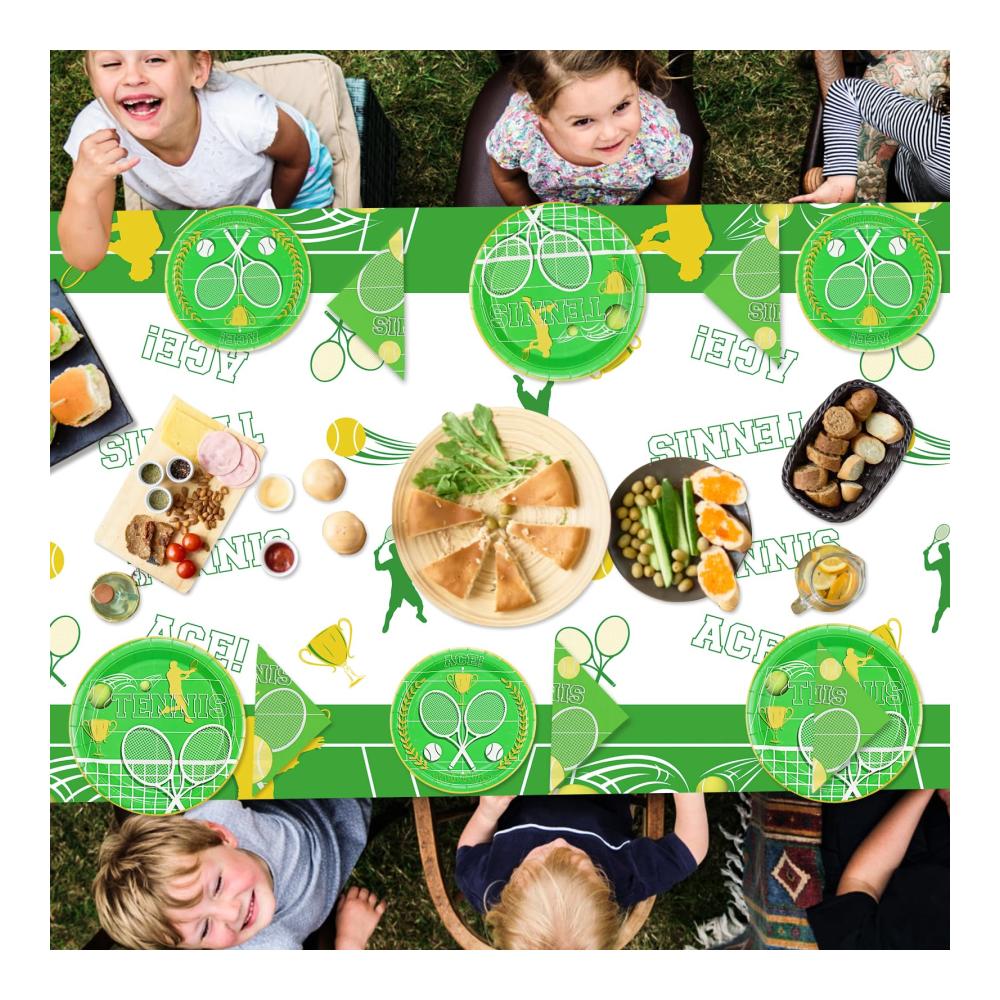 Tennis Geburtstag Party Zubehör Set für 20 Gäste - Inklusive Speiseteller Servietten und Tischdecke - Perfekte Dekoration für Männer Frauen und Kinder - Sport Themed Party Artikel