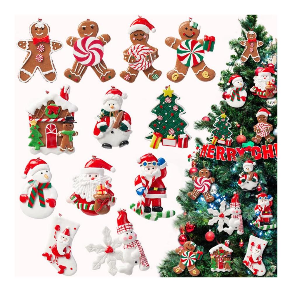 12er Set Weihnachtsbaumanhänger - Lebkuchenmann Schneemann Weihnachtsmann - Anhänger für den festlichen Baum - Dekorative Weihnachtsfiguren und -ornamente
