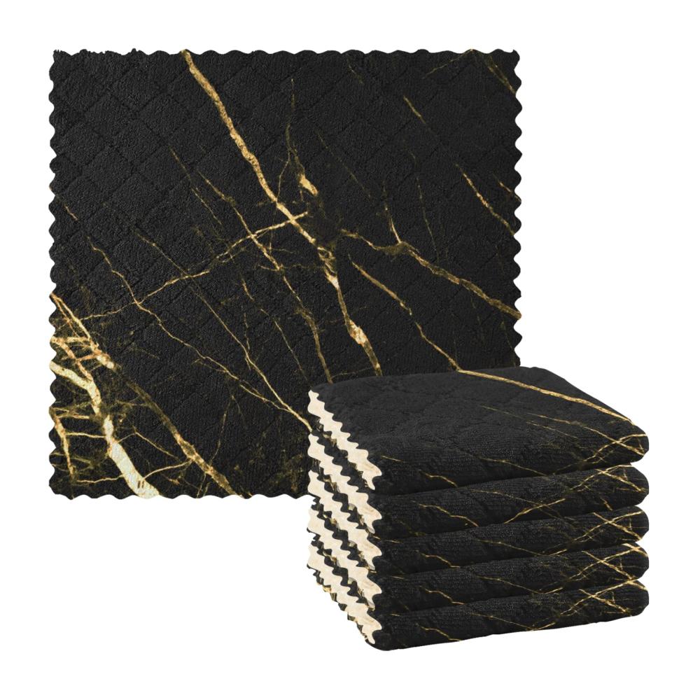 Premium Schwedische Geschirrtücher 6er Pack - Weich & Saugfähig - Küchentücher Set 28x28 cm - Stilvoller Gold/Schwarz Marmor Design - Perfekt für Küche & Ha