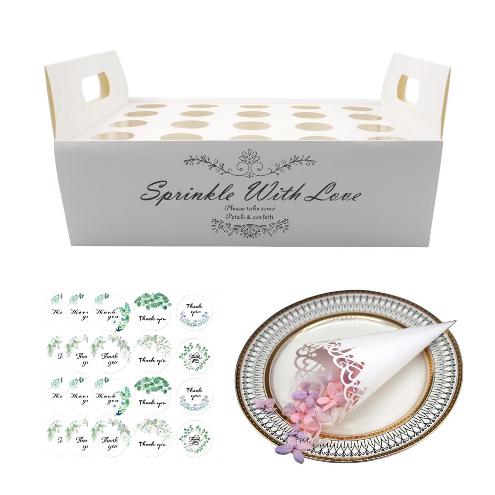 Hochzeit Konfetti Kegel 20 Stück - Premium Papier Kegelhalter für Konfetti Blütenblätter Süßigkeiten & mehr - Elegante Spitztüten mit Aufklebern - Perfekt für romantische Anlässe