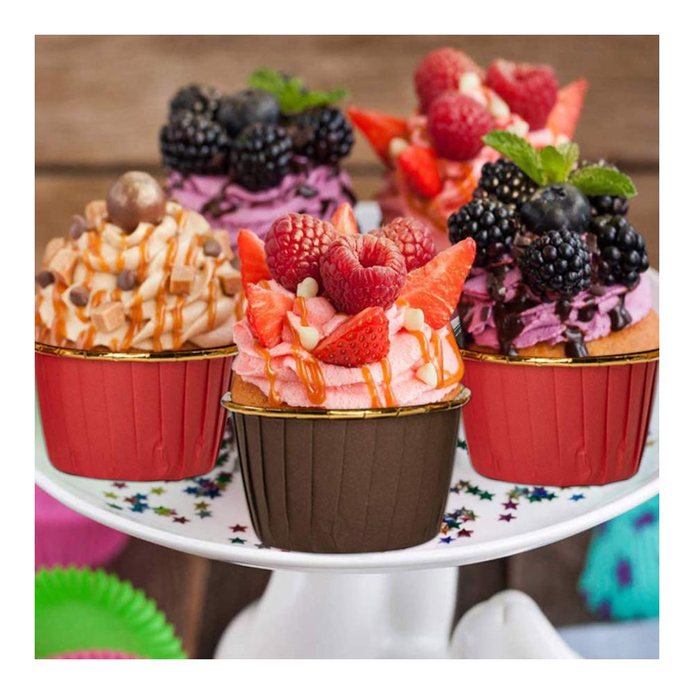 Premium Einweg-Backbecher Set 100 Stück Mini Muffins Papierförmchen aus Aluminium-Folien für perfekte Cupcakes - Ideale Cupcake Formen für Geburtstage Hochzeiten & Partys - Braun/Rot 4x7x5 cm
