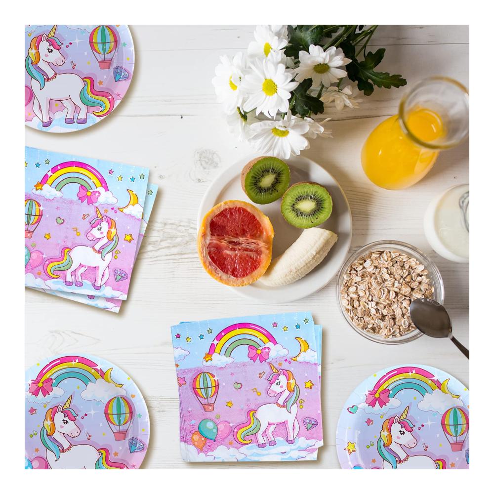 Einhorn Geburtstagsdeko Set - Partyzubehör & Dekoration für Kindergeburtstag - Einhorn Pappteller Becher Servietten & Tischdecke - Magische Einhorn Partygeschirr für unvergessliche Feiern