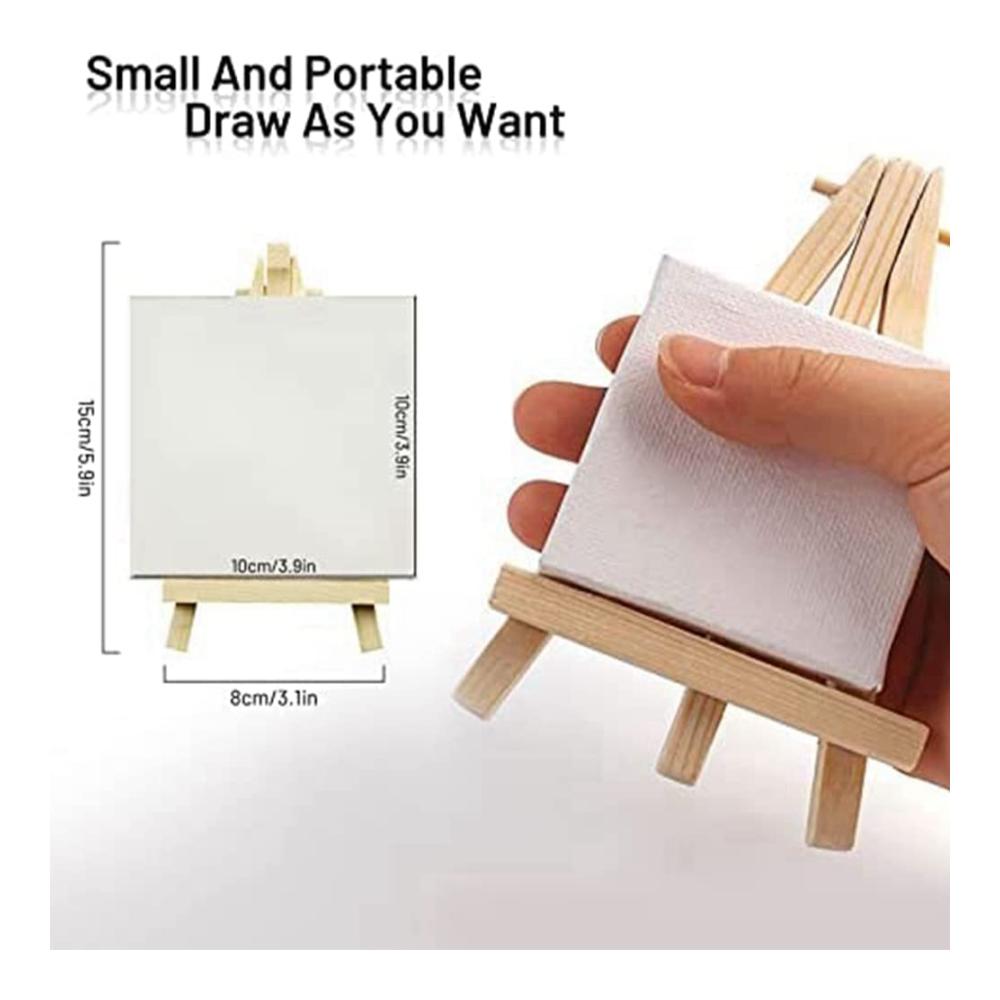 16 Mini-Leinwände 10x10 cm mit Staffeleien - Ideales Set für Kinderkunst Malerei und Handwerk - Hochwertige Kunstleinwand - 16 Stück
