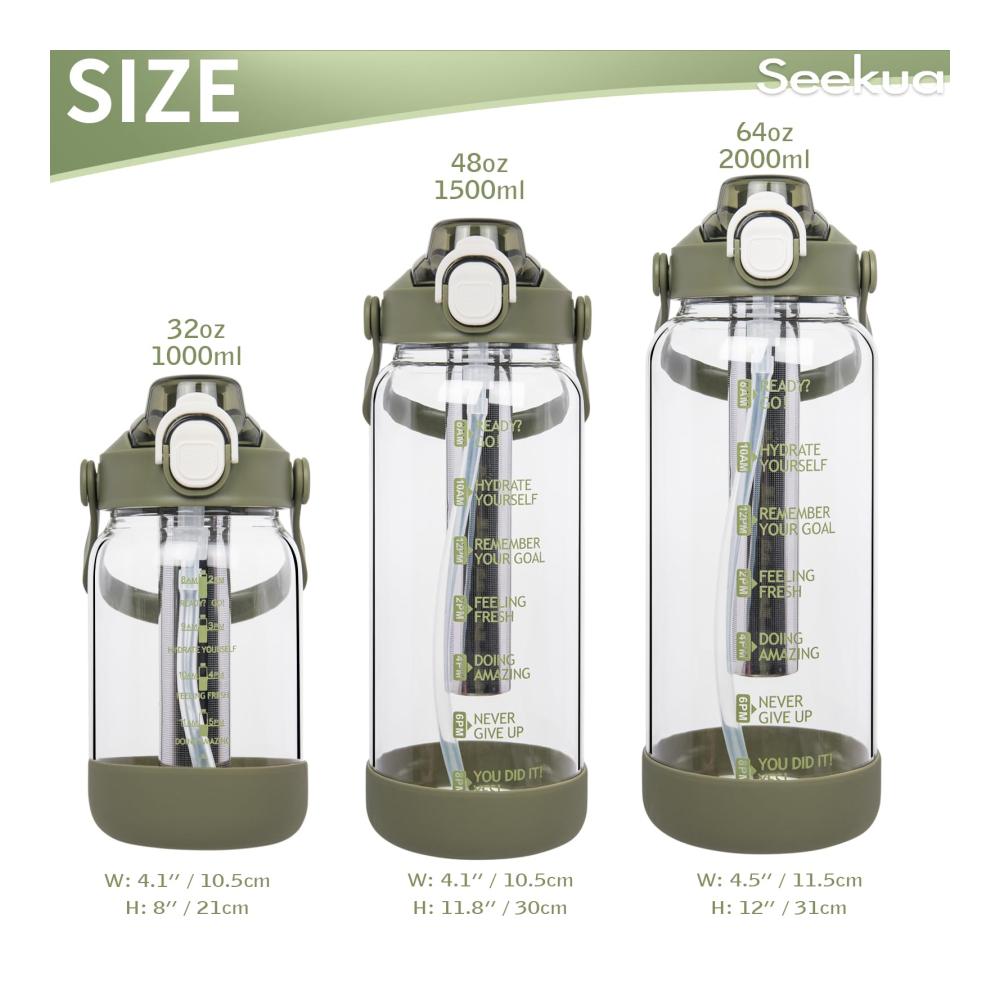 Seekua 1l Glas-Trinkflasche mit Strohhalm & Filter | Wasserflasche für kaltgebrühten Kaffee Eistee & mehr | Wassersprudler -filter & -kartuschen inklusive | Nachhaltige 1 Liter Flasche