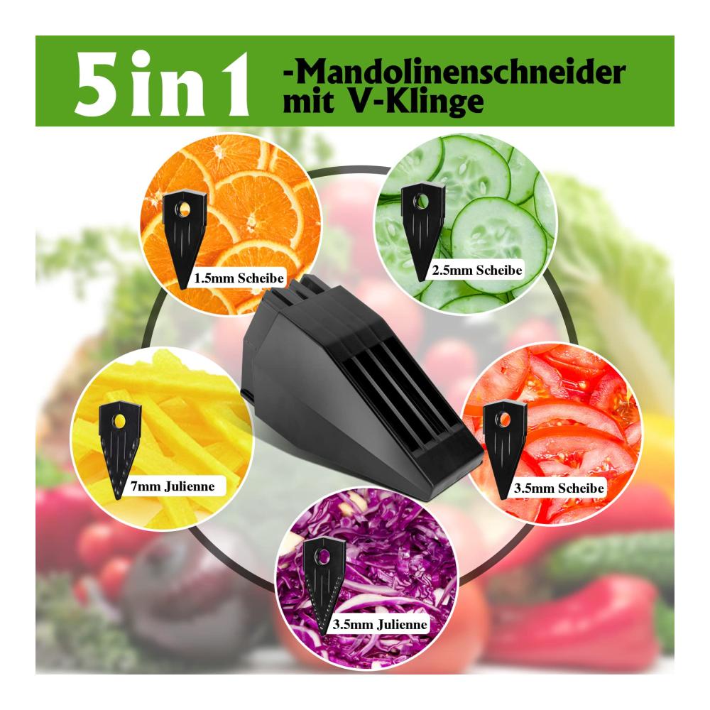 Gemüsehobel Hochwertige Edelstahl-Mandoline mit V-Klinge Julienne-Funktion Handschuhen & Reinigungsbürste - Perfekt für Obst Gemüse &