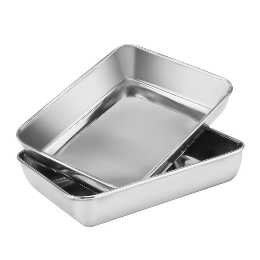 Premium Edelstahl Backblech Set - 2er Pack Rechteckige Backformen für Kuchen Kochen & Backen - Klein & Tief - Spülmaschinenfest - 25x20