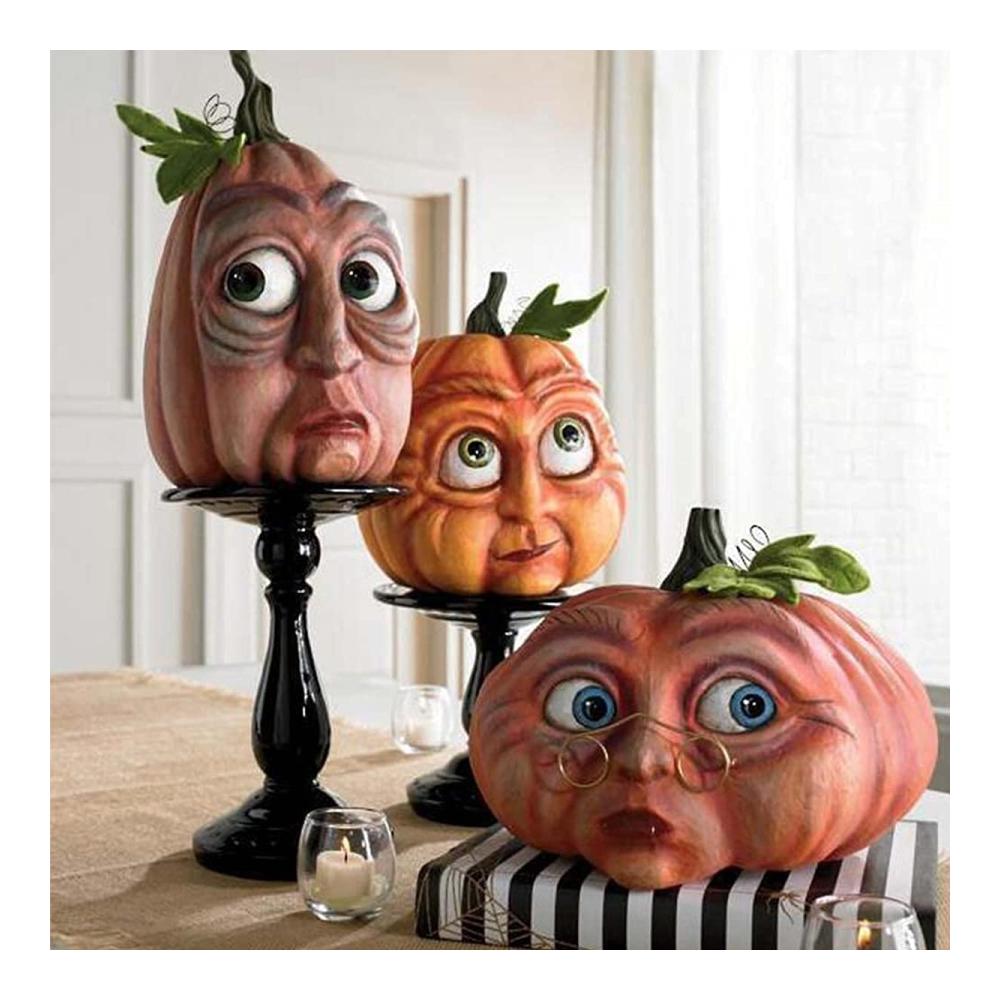 3D Halloween Kürbis Dekorationen - Lebendige Kürbisse mit Gesichtern für Ihr Spukhaus - Dekorative Kürbisfamilie für gruselige Halloween-Dekorationen - Zierschmuck inklusive