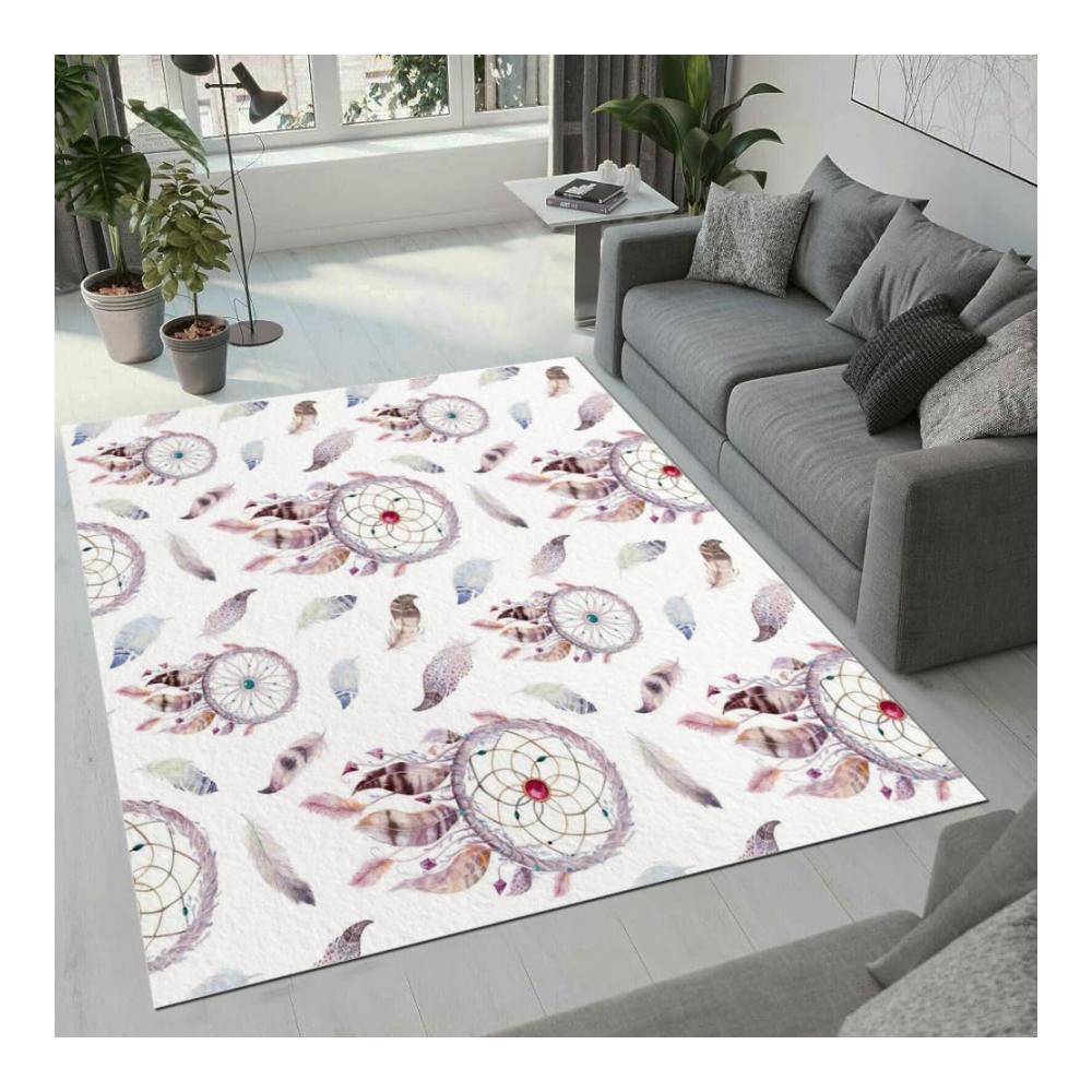 Boho Traumfänger Teppich | 3D Muster Design | Rutschfest & Waschbar | 120x160cm | Weicher Kurzflor | Für Wohnzimmer Schlafzimmer & Outdoor | Trendiger Boho Teppich Gegend | Flauschig & Stilvoll