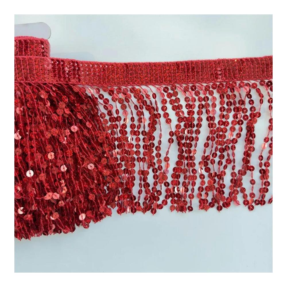 Lateinamerikanische Tanzkostüm-Veredelung! 5 Yard Quasten-Fransenband mit Pailletten-Spitze 15cm breit DIY-Nähzubehör