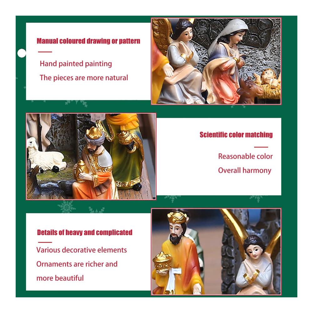 Tischkrippen Weihnachtsdekoration Umfangreiche Weihnachtskrippe Sets mit 11 Figuren für eine festliche und religiöse Tischdekoration. Ideal für Weihnachten