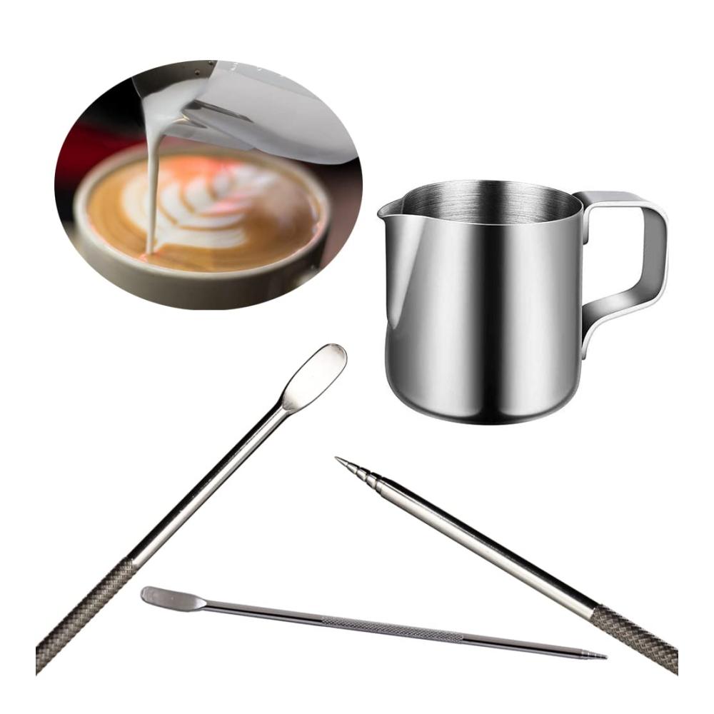 Milchschaumkännchen 350ml Edelstahl Milchkanne - Professionelles Aufschäumkännchen für perfekten Milchschaum - Barista-Qualität Kaffeekanne - Ideal für Latte Cappuccino Espresso und mehr